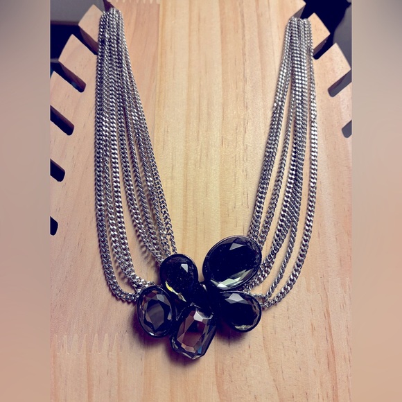 Jewelry - Faceted Smoky Quartz Statement Silver Necklace with Layered Chains